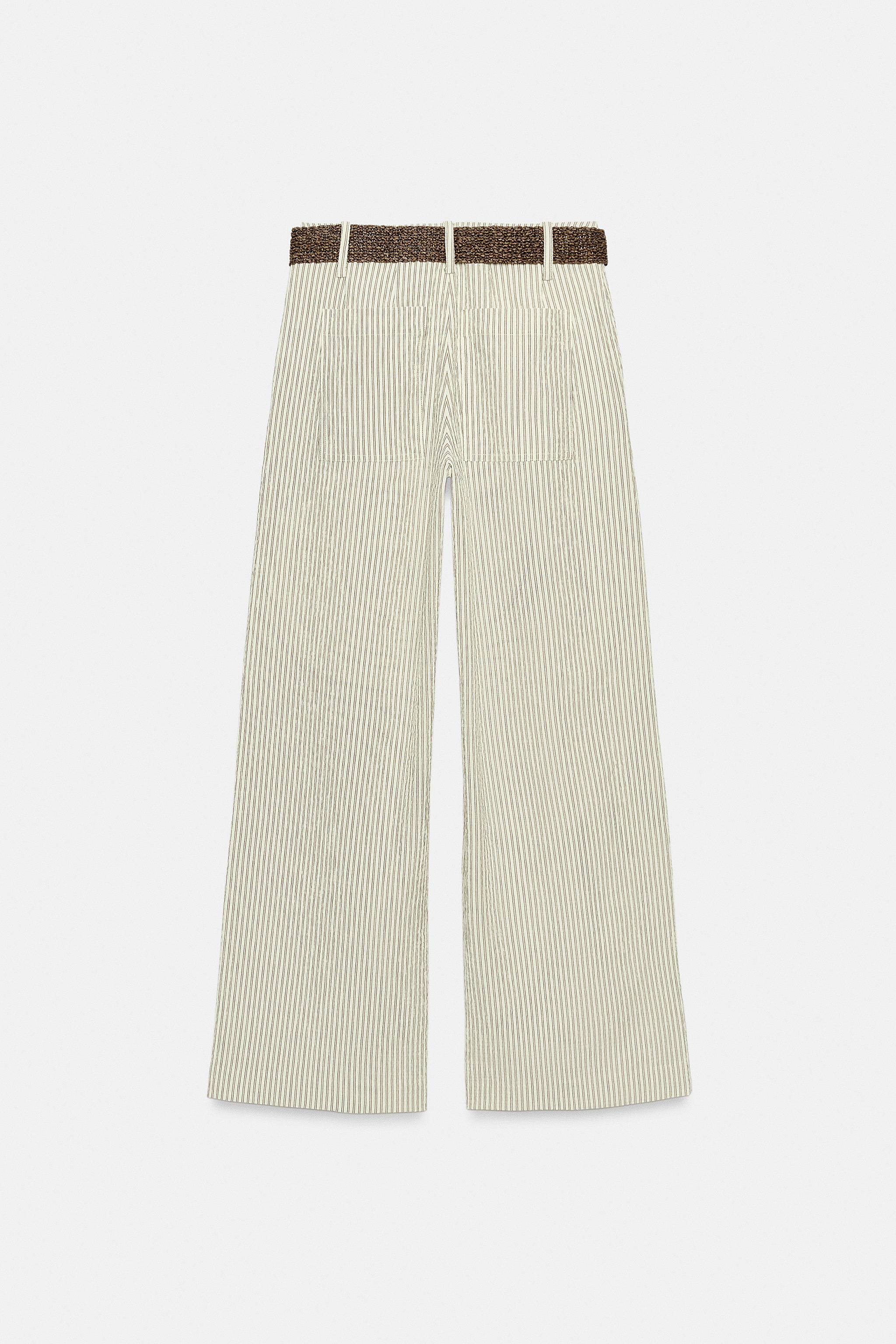 WIDE STRIPED BELTED PANTS